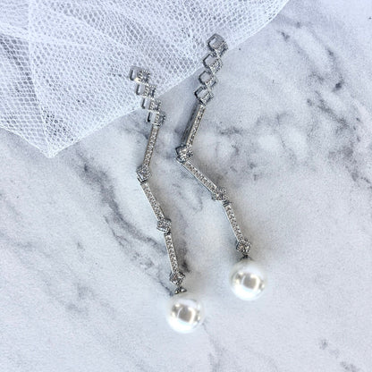 Irina - Art Deco Pearl and CZ Bridal Earrings