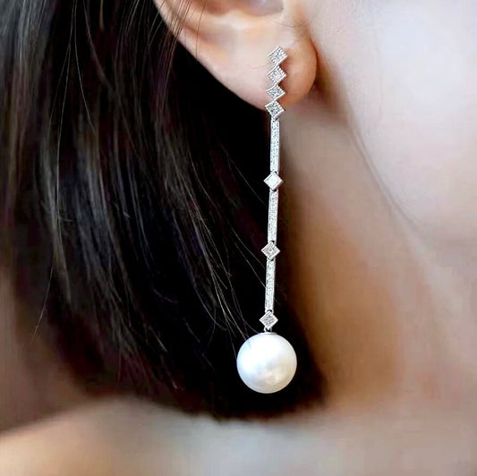 Irina - Art Deco Pearl and CZ Bridal Earrings