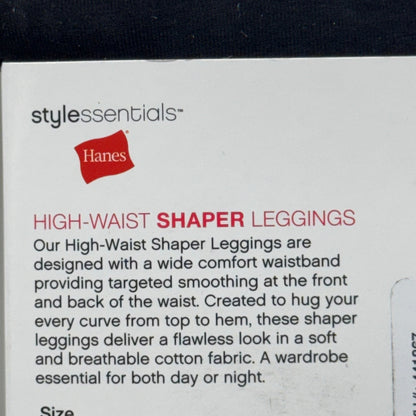 HANES (2 PACK) High Waist Shaper Leggings Cotton/Spandex Womens Sz M Black 441867