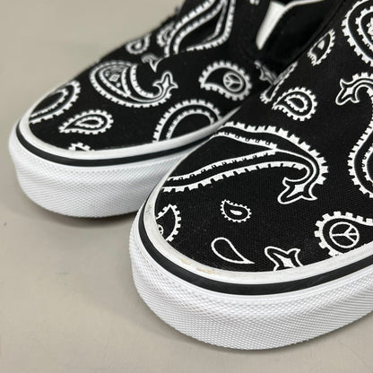 VANS Classic Slip-On Peace Sign Paisley Womens Sz 5.0 Mens Sz 3.5 Black & White