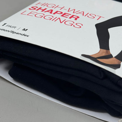 HANES (2 PACK) High Waist Shaper Leggings Cotton/Spandex Womens Sz M Black 441867