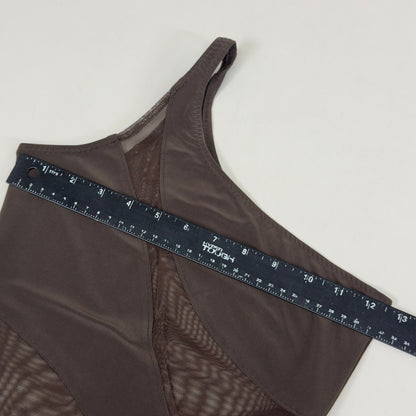 NORMA KAMALI One Shoulder Snake Mesh Catsuit Footsie Women's Sz XS/34 Chocolate