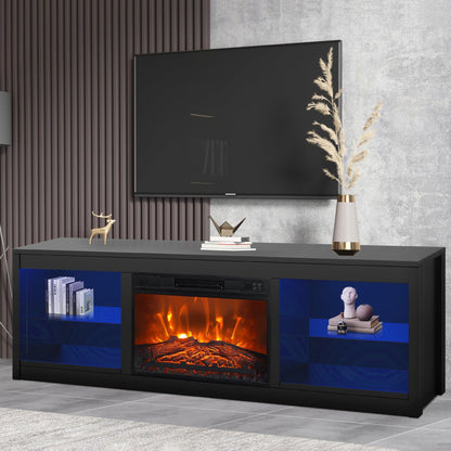 Modern 66" LED TV Stand with 23" Electric Fireplace for Living Room