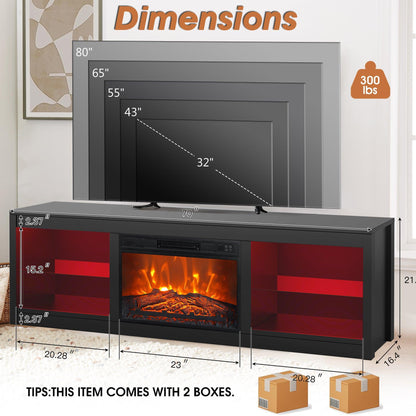 Modern 66" LED TV Stand with 23" Electric Fireplace for Living Room