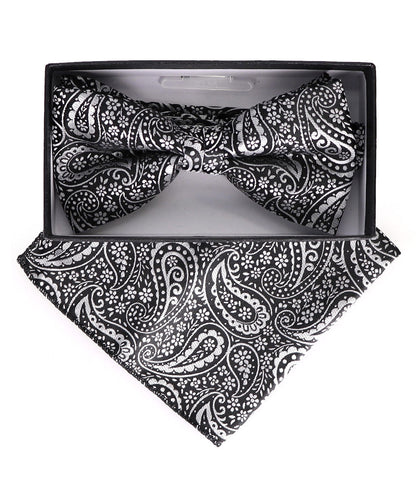 Vittorio Farina Men's Paisley Design Satin Bow Tie & Pocket Square in Gift Box