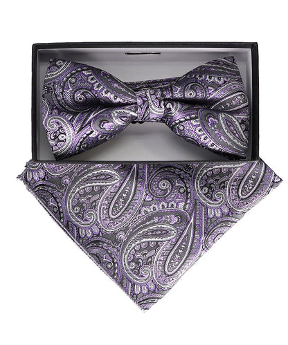 Vittorio Farina Men's Paisley Design Satin Bow Tie & Pocket Square in Gift Box