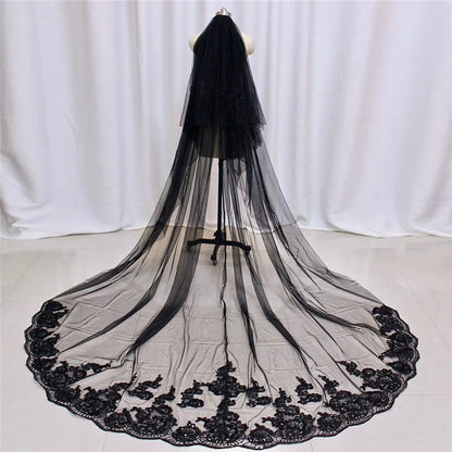 "Elvira" - Black Lace Edge Cathedral Bridal Veil
