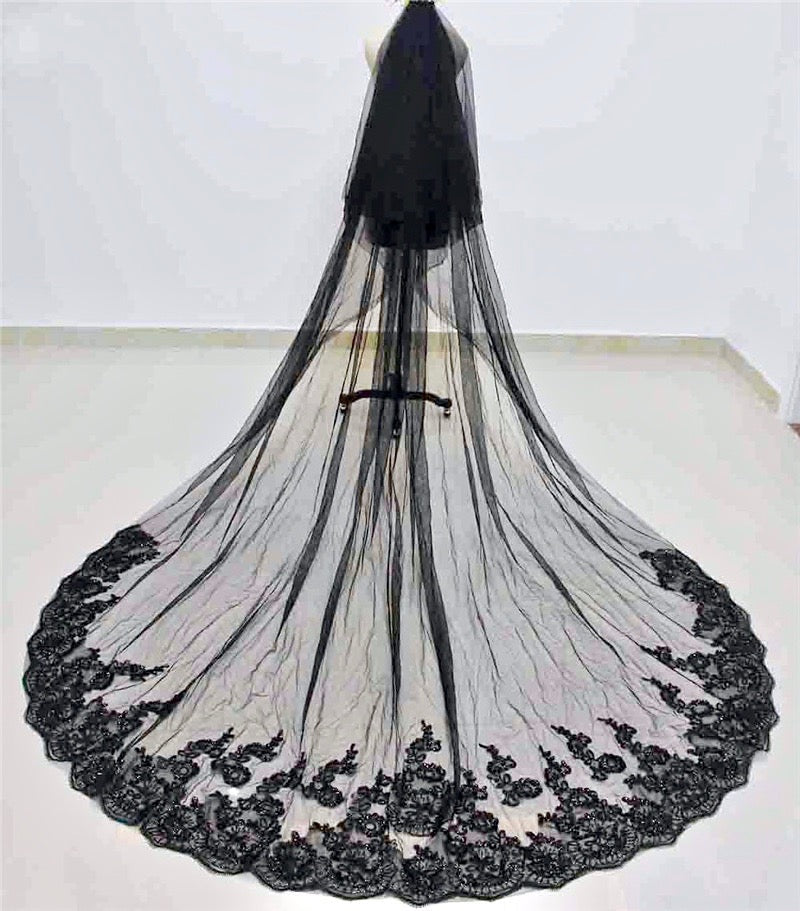"Elvira" - Black Lace Edge Cathedral Bridal Veil