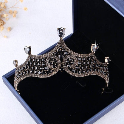Keeley - Victorian Gothic Black Bridal 3-Piece Jewelry Set With Tiara