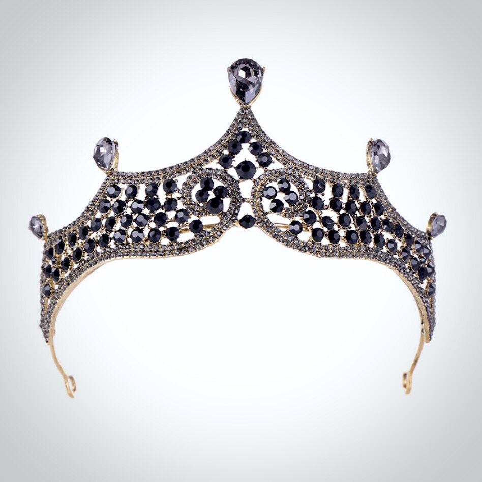 Keeley - Victorian Gothic Black Bridal 3-Piece Jewelry Set With Tiara