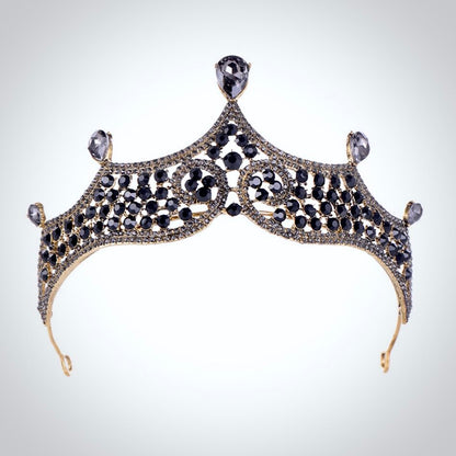 Keeley - Victorian Gothic Black Bridal 3-Piece Jewelry Set With Tiara
