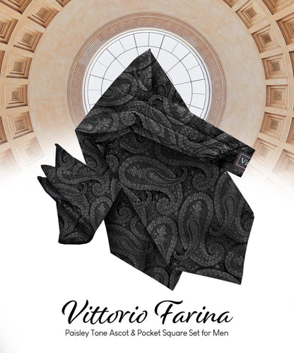 Vittorio Farina Men's Solid Satin Ascot & Pocket Square