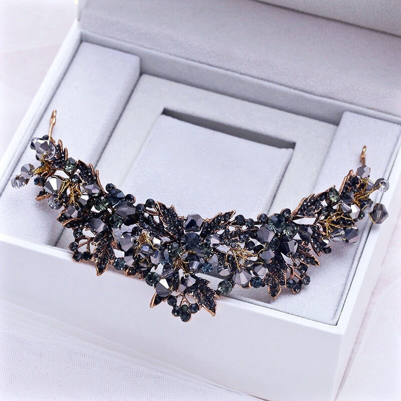 "Sansa" - Victorian Gothic Black Bridal Tiara