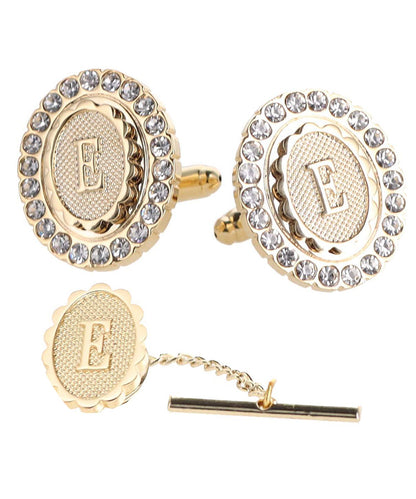 Vittorio Vico Bling Initial Cufflinks & Tie Tack Set in Gift Box