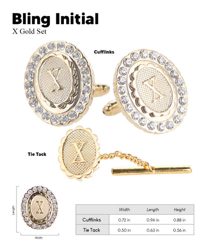 Vittorio Vico Bling Initial Cufflinks & Tie Tack Set in Gift Box