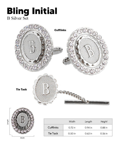 Vittorio Vico Bling Initial Cufflinks & Tie Tack Set in Gift Box