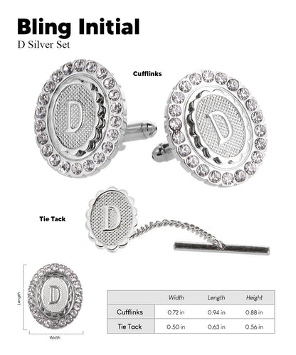 Vittorio Vico Bling Initial Cufflinks & Tie Tack Set in Gift Box