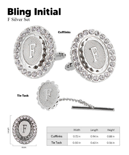 Vittorio Vico Bling Initial Cufflinks & Tie Tack Set in Gift Box
