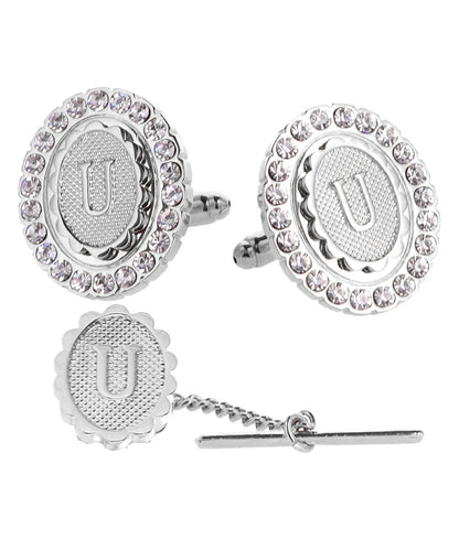 Vittorio Vico Bling Initial Cufflinks & Tie Tack Set in Gift Box