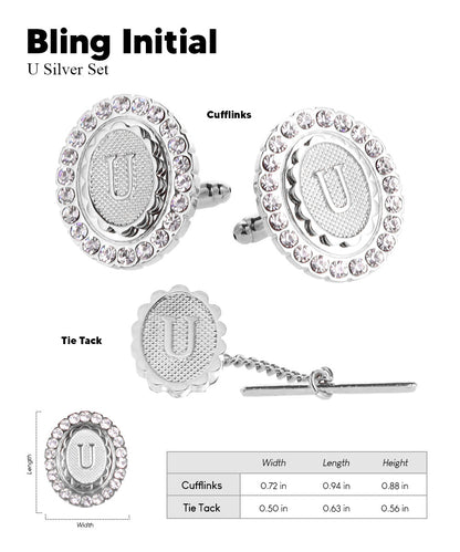 Vittorio Vico Bling Initial Cufflinks & Tie Tack Set in Gift Box