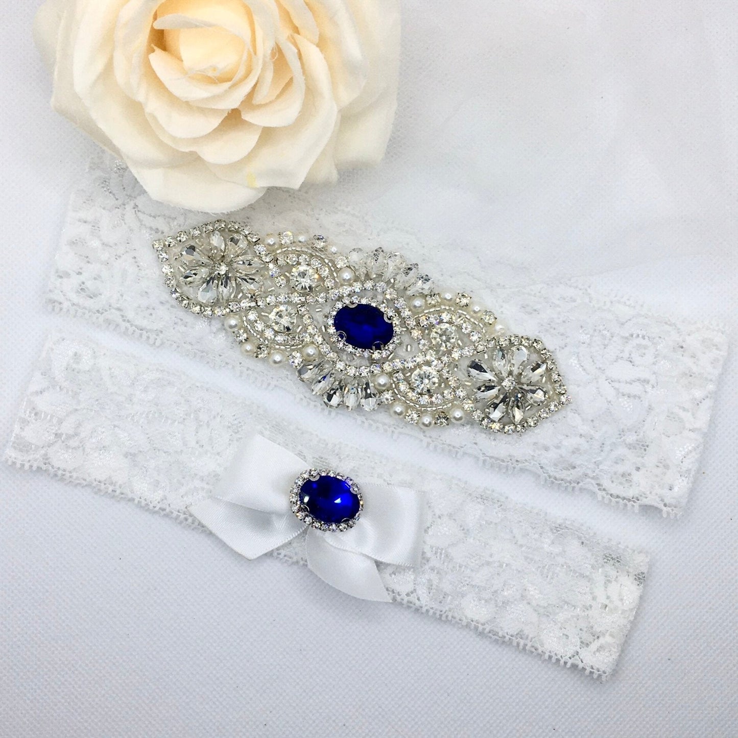 "Cassie" - Blue Crystal Bridal Garter Set