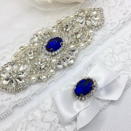 "Cassie" - Blue Crystal Bridal Garter Set