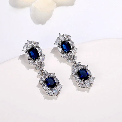 Lillia - Blue Cubic Zirconia Bridal Earrings