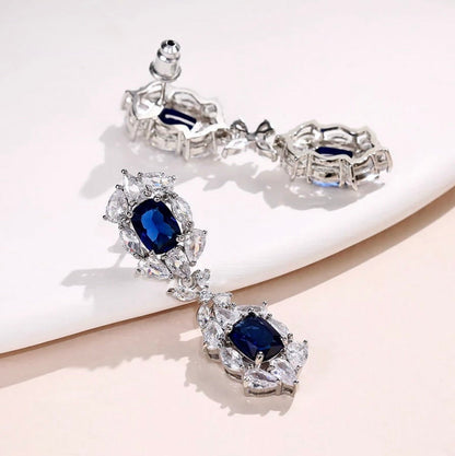 Lillia - Blue Cubic Zirconia Bridal Earrings
