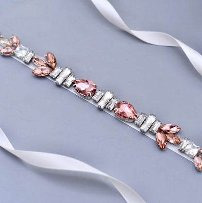 Meira - Peach Crystal Bridal Belt/Sash