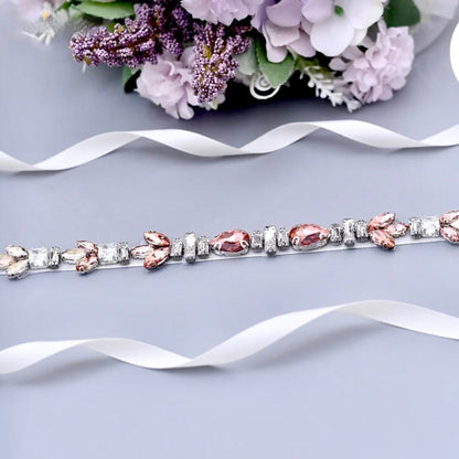 Meira - Peach Crystal Bridal Belt/Sash