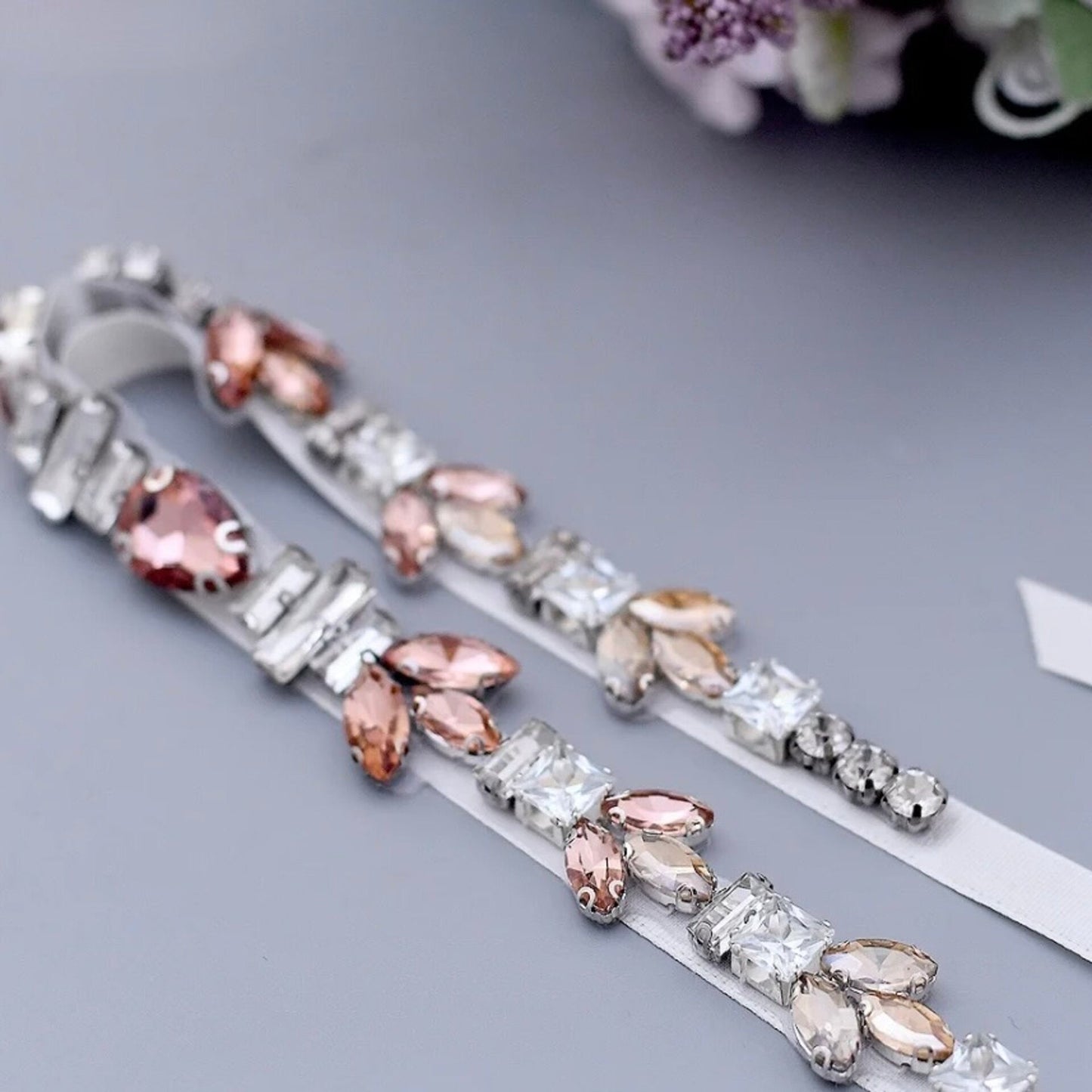 Meira - Peach Crystal Bridal Belt/Sash