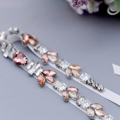 Meira - Peach Crystal Bridal Belt/Sash