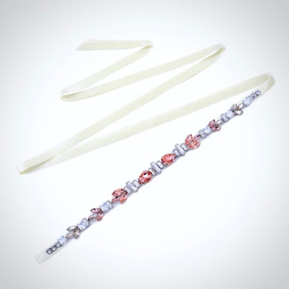 Meira - Peach Crystal Bridal Belt/Sash