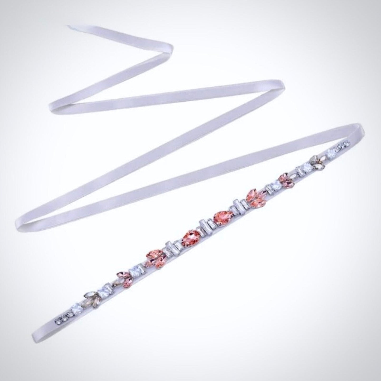 Meira - Peach Crystal Bridal Belt/Sash