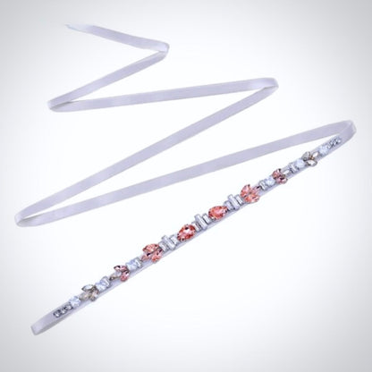 Meira - Peach Crystal Bridal Belt/Sash