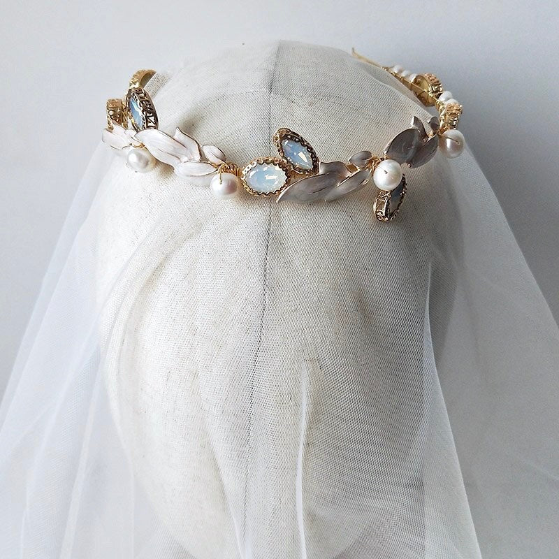 Petra - Opal and Freshwater Pearl Bridal Headband
