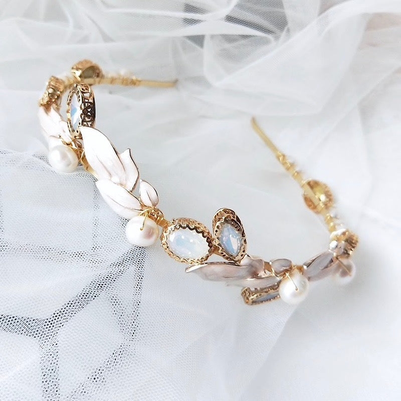 Petra - Opal and Freshwater Pearl Bridal Headband