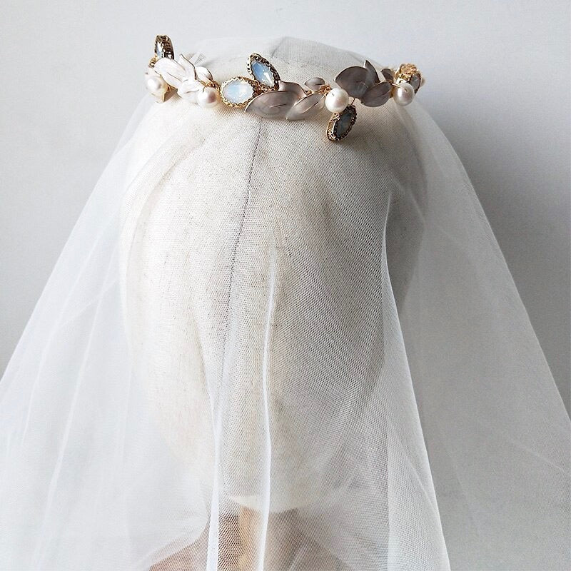 Petra - Opal and Freshwater Pearl Bridal Headband