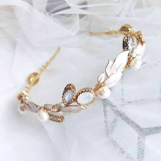 Petra - Opal and Freshwater Pearl Bridal Headband