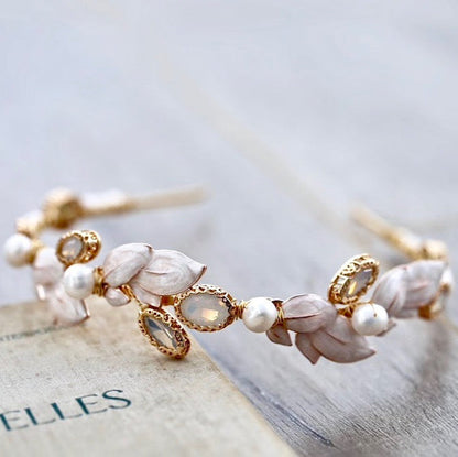 Petra - Opal and Freshwater Pearl Bridal Headband