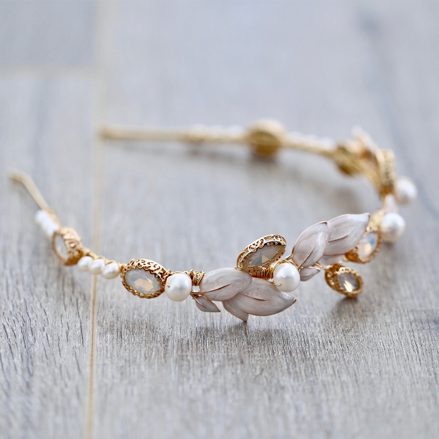 Petra - Opal and Freshwater Pearl Bridal Headband