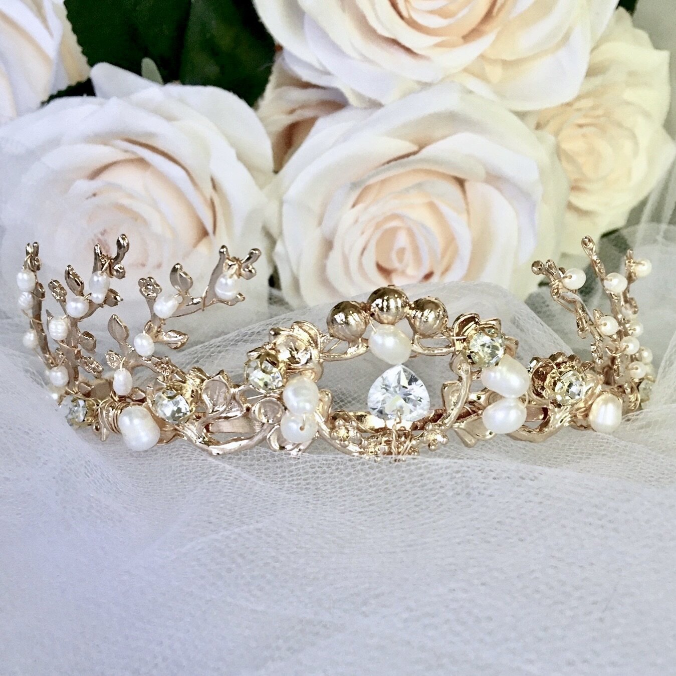 Neda - Bohemian Pearl Bridal Tiara