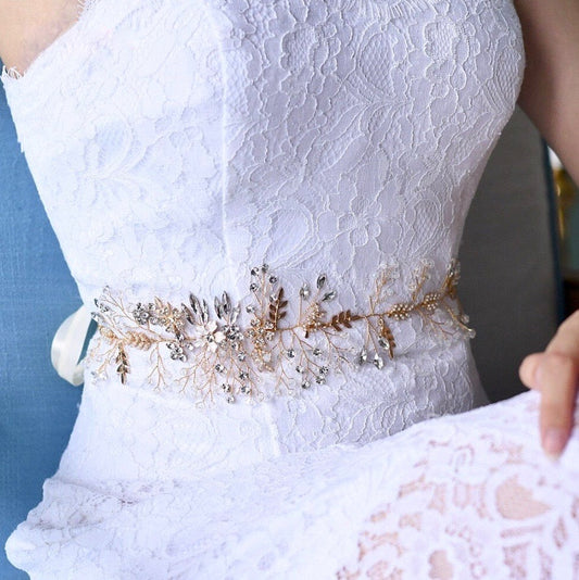 Seine - Bohemian Crystal and Pearl Bridal Belt/Sash - Available in Gold and Silver