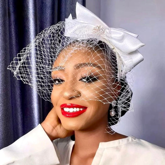 Starly - Bridal Birdcage Veil with Satin Headband and Bow