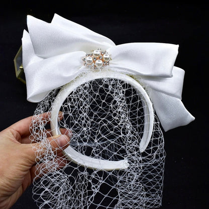 Starly - Bridal Birdcage Veil with Satin Headband and Bow