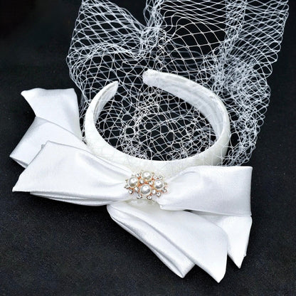 Starly - Bridal Birdcage Veil with Satin Headband and Bow