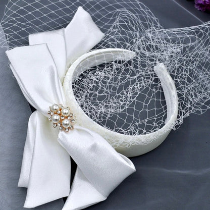 Starly - Bridal Birdcage Veil with Satin Headband and Bow