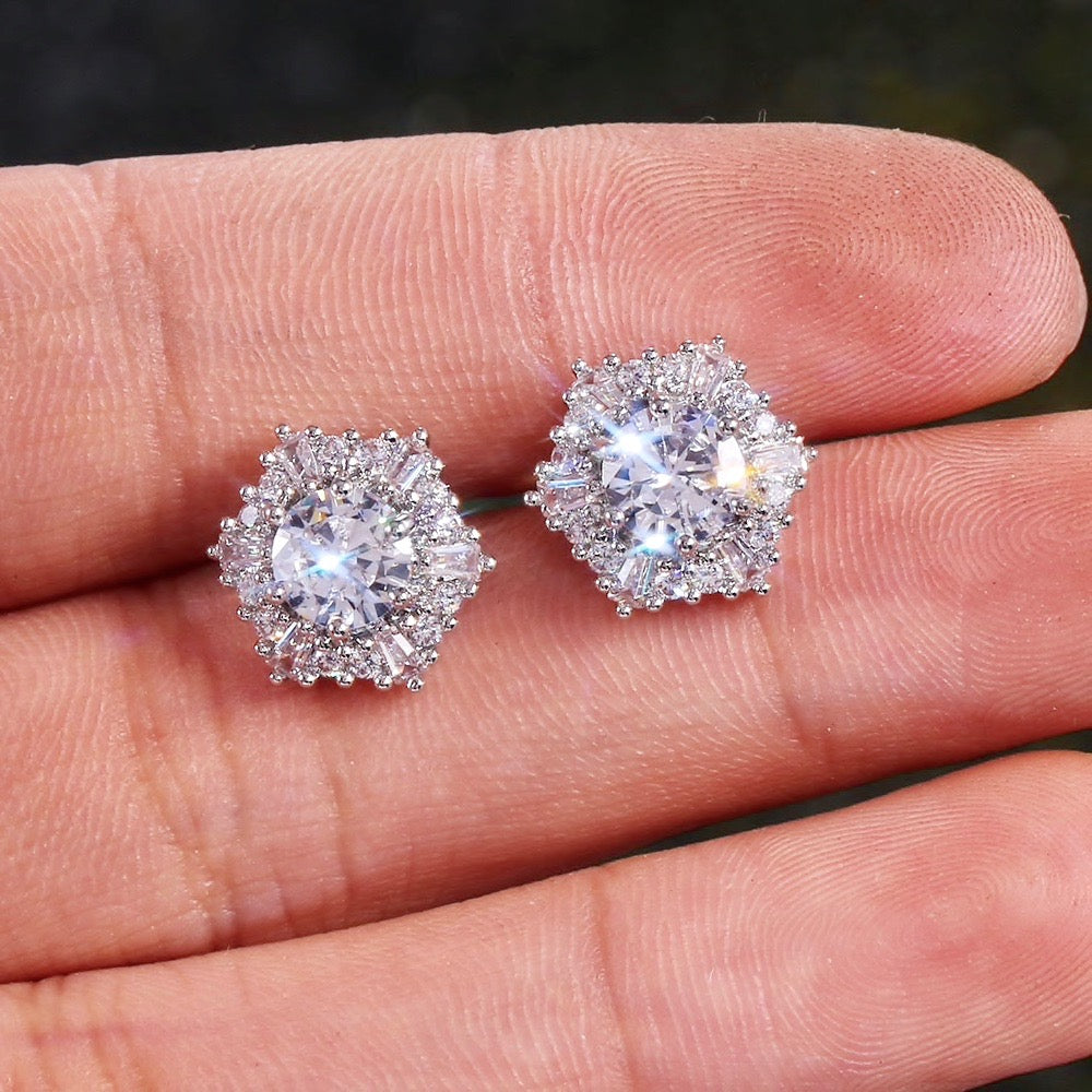 Dixie - Cubic Zirconia Bridal Stud Earrings - Available in Silver and Rose Gold