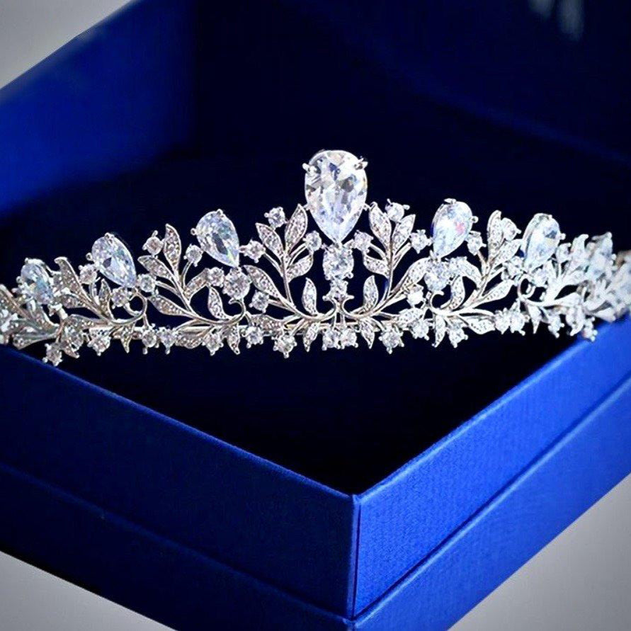 Brianna - Wedding Cubic Zirconia Tiara - Available in Silver, Rose Gold and Yellow Gold