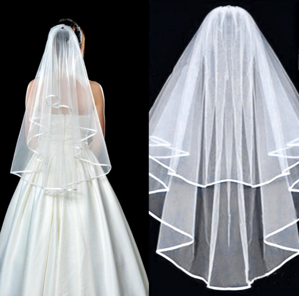 "Kelynn" - Satin Edge Fingertip Length Bridal Veil